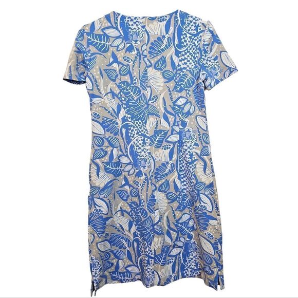 Persifor Winpenny Blue Tropical Leaf Cheetah Print Aline Dress Size Small - Picture 2 of 10
